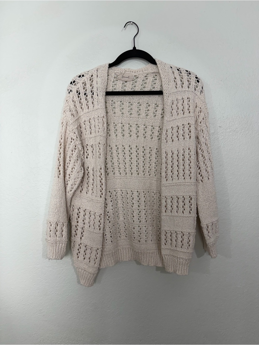 Open-Front Crochet-Stitch Cardigan Sweater in Cream